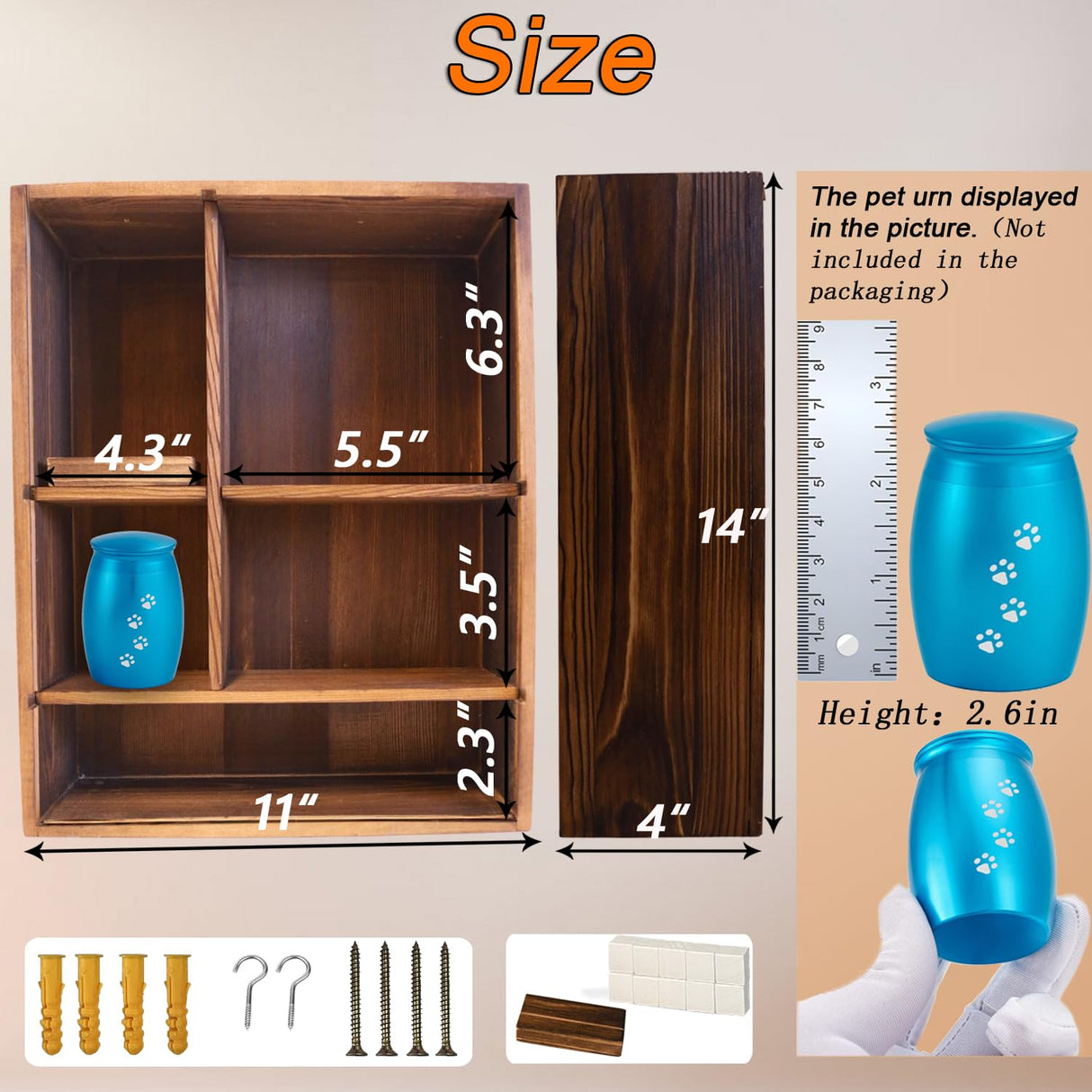 Sofunii Pet Memorial Shadow Box with Shelves for Dogs or Cats,11 * 14" Solid Wood Pet Frame Urn Ashes Display Case for as Loss Pet Remembrance Memory Keepsake - Carbonation Black Sofunii