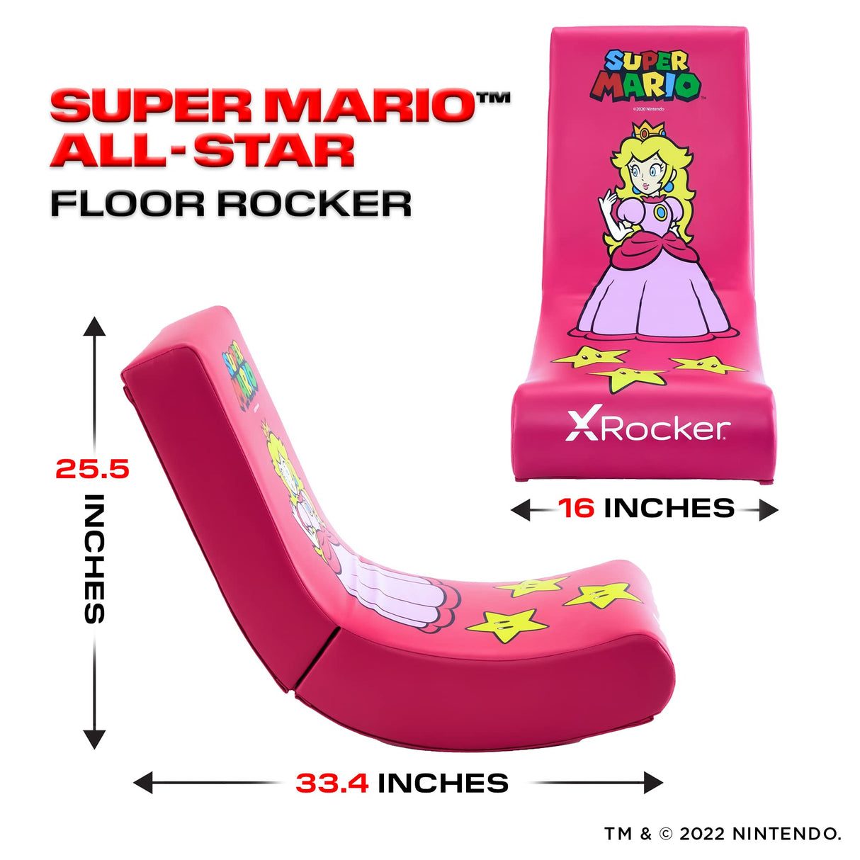 X Rocker Super Mario Peach Video Gaming Floor Chair, Official All-Star Edition Nintendo Collectible, Faux Leather, Foldable, 5000201, 33.46" x 16.14" x 25.59", Princess Peach Pink X Rocker