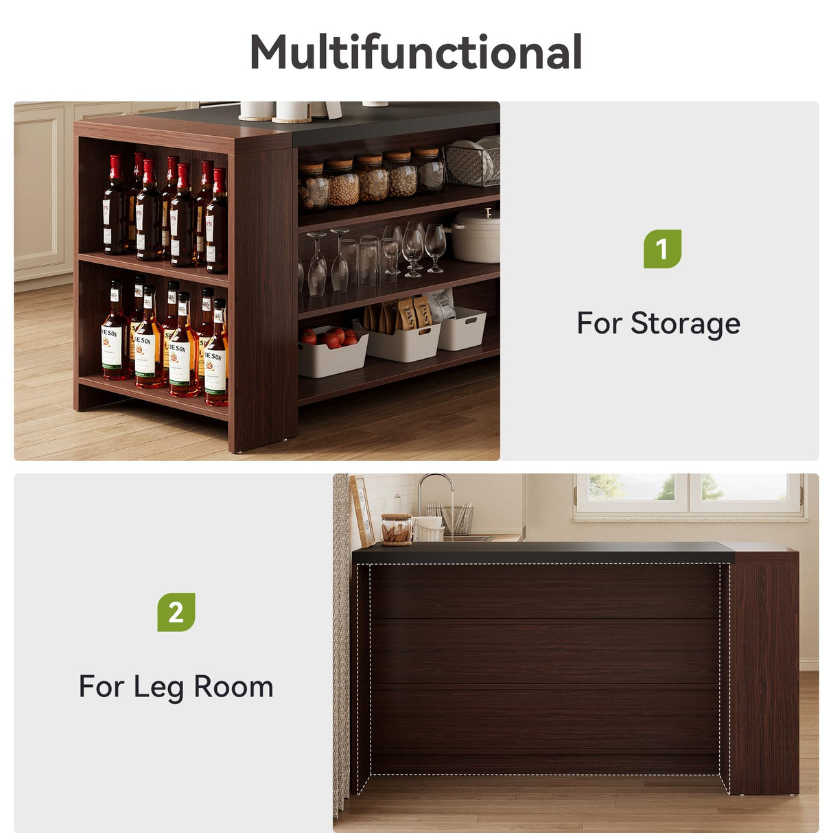 LITTLE TREE 55 Inches Modern Wooden Kitchen Island with Large Worktop & Leg Room, 4-Tier Storage Cabinet for Dining Room, Coffee Bar Table Cabinet for Living Room LITTLE TREE