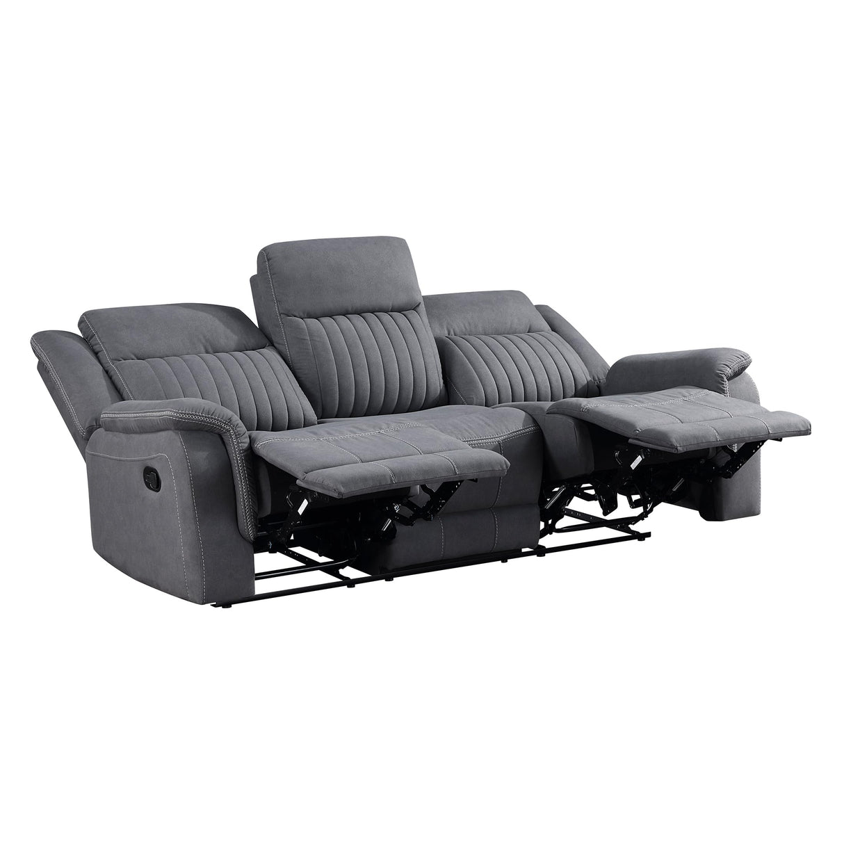 Lexicon Manual Double Reclining Sofa, Polished Microfiber Upholstered 3 Seater Manual Sofa Recliner for Living Room, Wall Hugger, Easy Assembly, Gray Lexicon