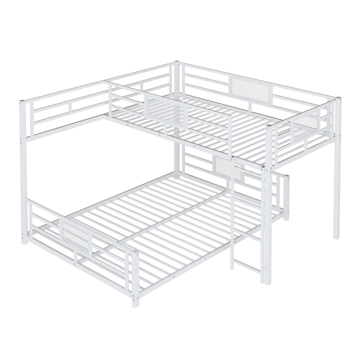 Heavy Duty Bunk Beds Twin Over Full Size, L-Shaped Bunk Bed with Full Length Guardrail and Ladder, Twin Over Full Bunk Bed on Box Spring Needed, White Bunk Bed Twin Over Full Bellemave