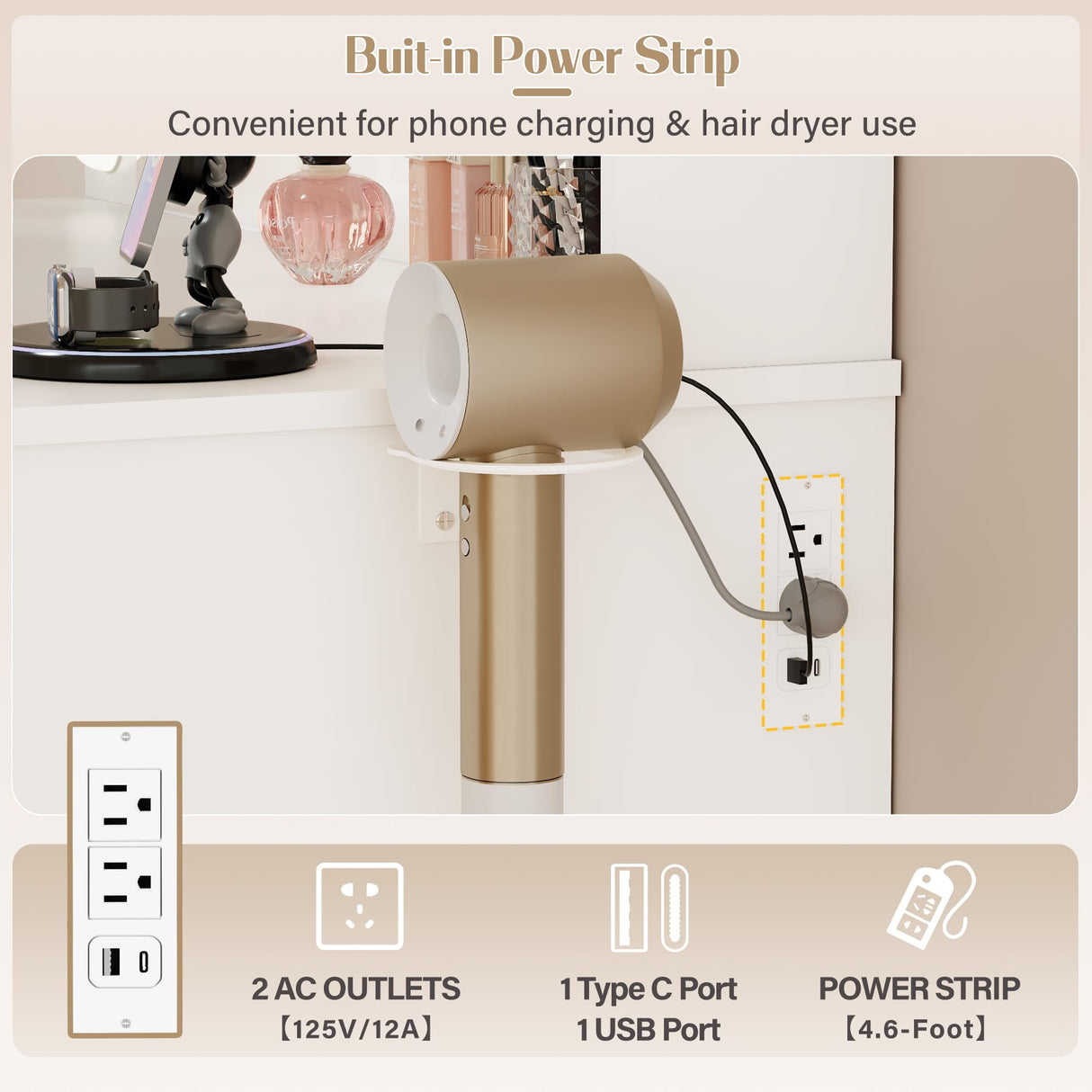 JUMMICO 35.4" Vanity Desk with LED Mirror & Power Outlet, Makeup Vanity Table with 3 Open Storage Shelves, Drawers and Cabinet, 3 Model Adjustable Lights for Bedroom & Dressing Room (White) JUMMICO