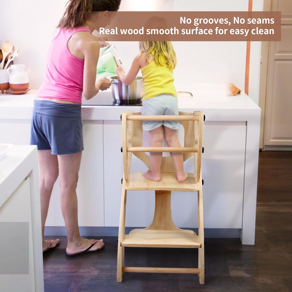 Toddler Standing Tower, 2 in 1 Toddler Kitchen Step Stool Helpers, Adjustable Height with Safety Rails Yacul