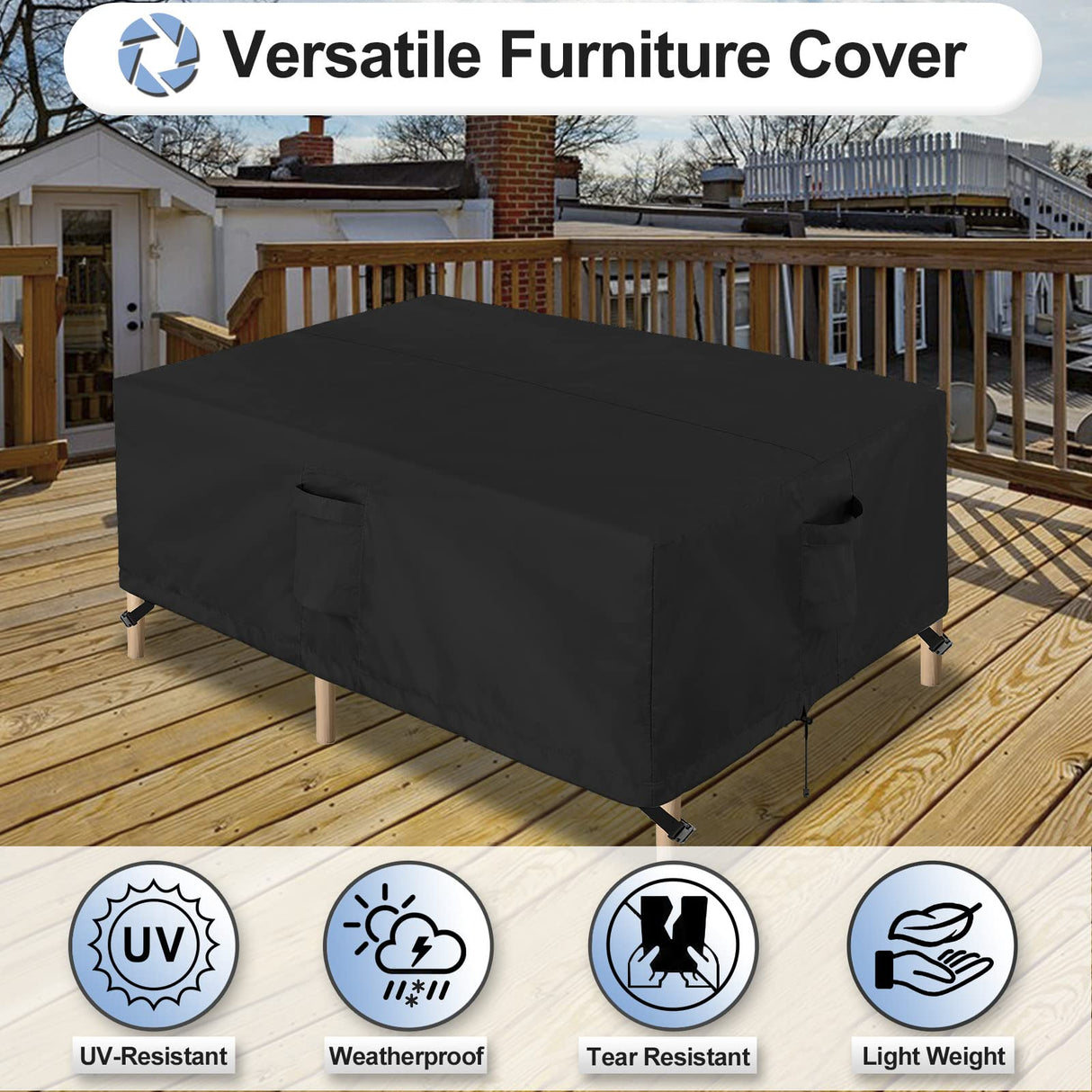 OutdoorLines Outdoor Waterproof Patio Table Furniture Set Covers - Rectangle Couch Sectional Cover Outside Weatherproof Patio Furniture Covering for Deck, Lawn and Backyard 74"L x 47"W x 28"H, Black OutdoorLines