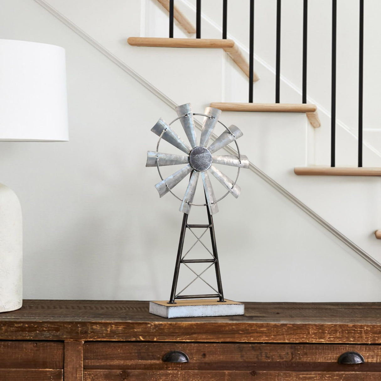 MODE HOME Charming Tall Galvanized Windmill Decor, Metal Windmill Accent for Farmhouse Shelf Decor and Living Room, Adding a Touch of Rustic Farmhouse Decor to Your Home Space MODE HOME