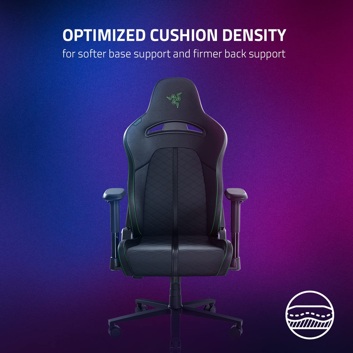 Razer Enki X Essential Gaming Chair: All-Day Comfort - Built-in Lumbar Arch - Optimized Cushion Density - Dual-Textured, Eco-Friendly Synthetic Leather - Adjustable 152-degree Recline - Black Razer