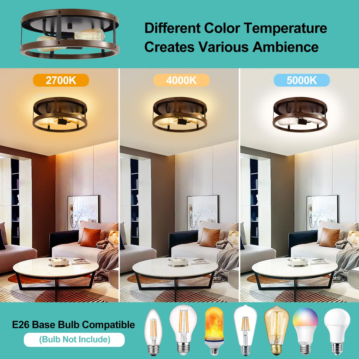 EAPUDUN Farmhouse Ceiling Light, 13‘’ Imitation Wooden Flush Mount Ceiling Light Fixtures, Retro 2-Light Ceiling Lamp for Hallway Entryway Bedroom Kitchen Dining Room FMA1138-FBDT EAPUDUN