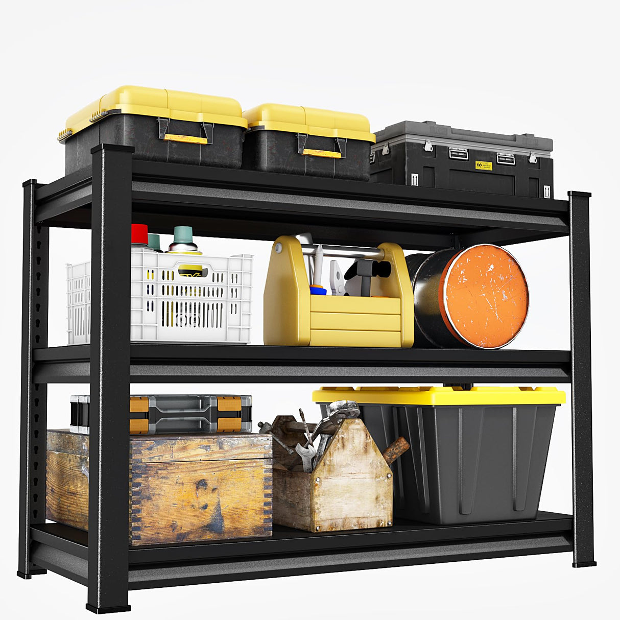 Huhaneon Heavy Duty Garage Shelves - 40''W 1,500Lbs Metal Adjustable Storage Shelving Rack Units for Warehouse Kitchen Pantry Basement 3 Tier Black 39.3" W x 15.7" D x 36" H Huhaneon