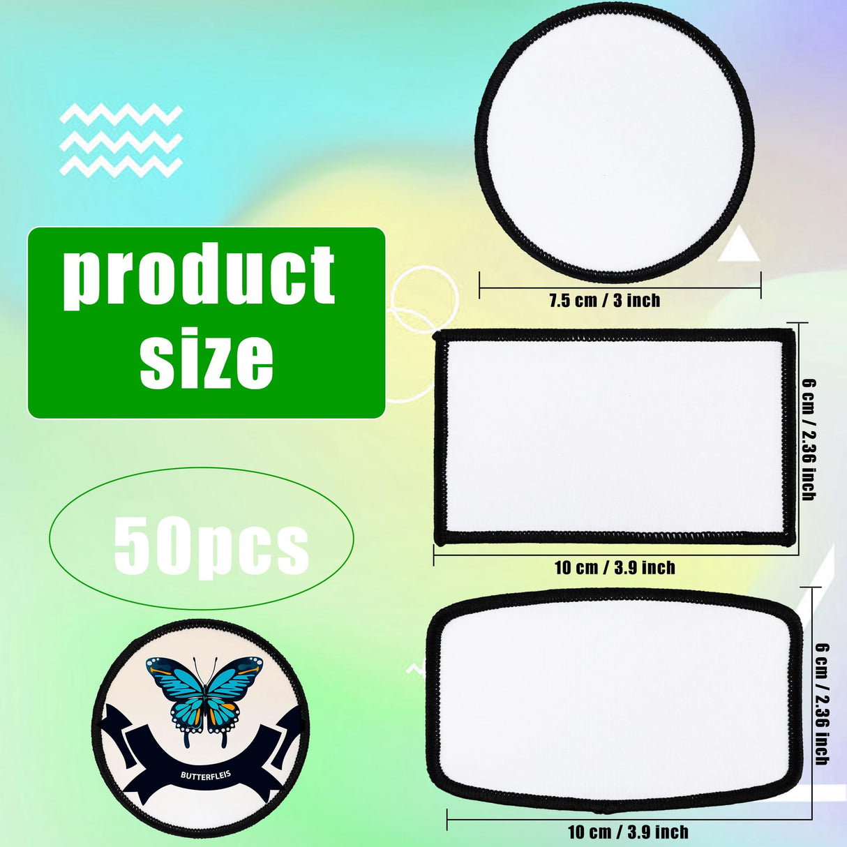 150 Pcs DIY Sublimation Patches Blank Iron on Patches Round Rectangle Blank Fabric Patches for Clothes Hat Shoes Bags Repair, 3 Shape Skyebed