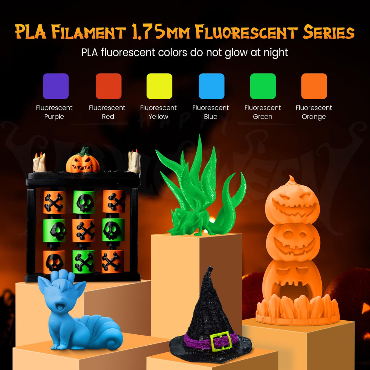 SUNLU 4KG Fluorescent PLA 3D Printer Filament Bundle, PLA Filament 1.75mm, Fit for Most FDM 3D Printer, 1kg Spool, 4Packs, Fluorescent(Purple+Orange+Yellow+Green) SUNLU