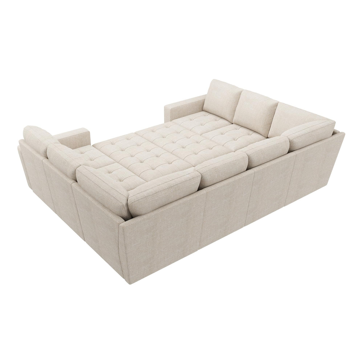 HONBAY Modular Sectional Sleeper Sofa with Pull Out Bed, Linen Convertible U Shaped Sectional Couch with Storage Seat, Sectional Couches for Living Room, Beige HONBAY