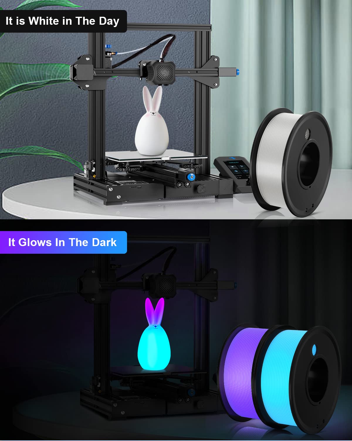 Haosegd 3D Printer Filament PLA Glow in The Dark 1.75mm 3-D Printing Materials 3 Colors Bundle Print Filiment 1.75 mm Green Blue Purple Fillament Accuracy ±0.05mm Spool Vacuum Packaging 250G X 3 Haosegd