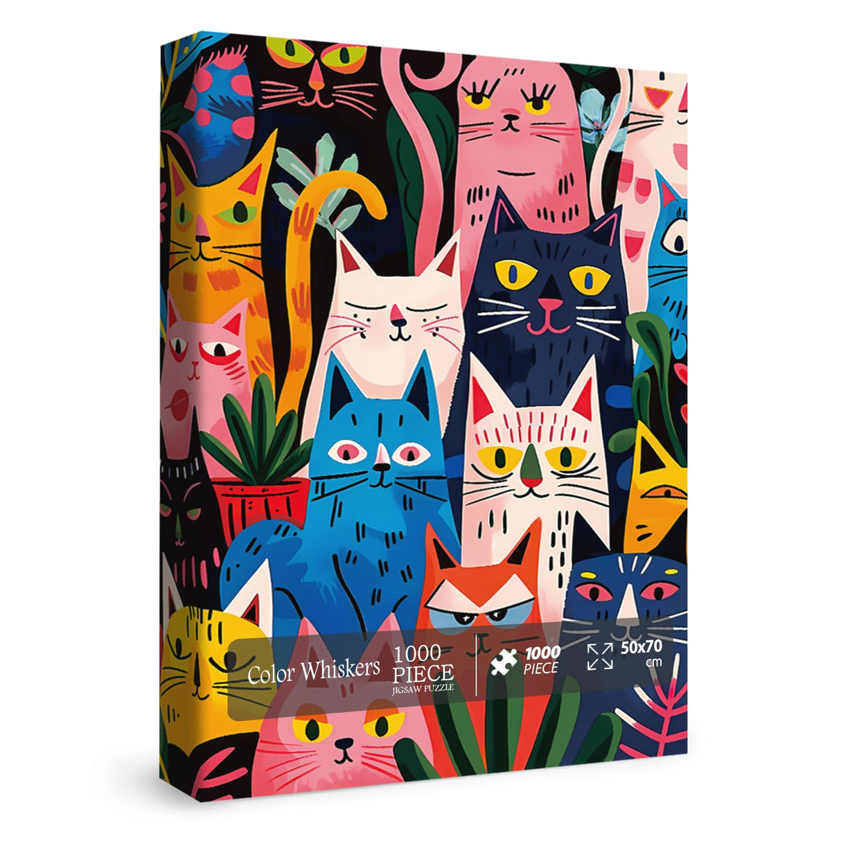 Colorful Cat Puzzle for Adults 1000 Pieces, Funny Animal Jigsaw Puzzle, Cute Kitten Plant Puzzle BBOLDIN