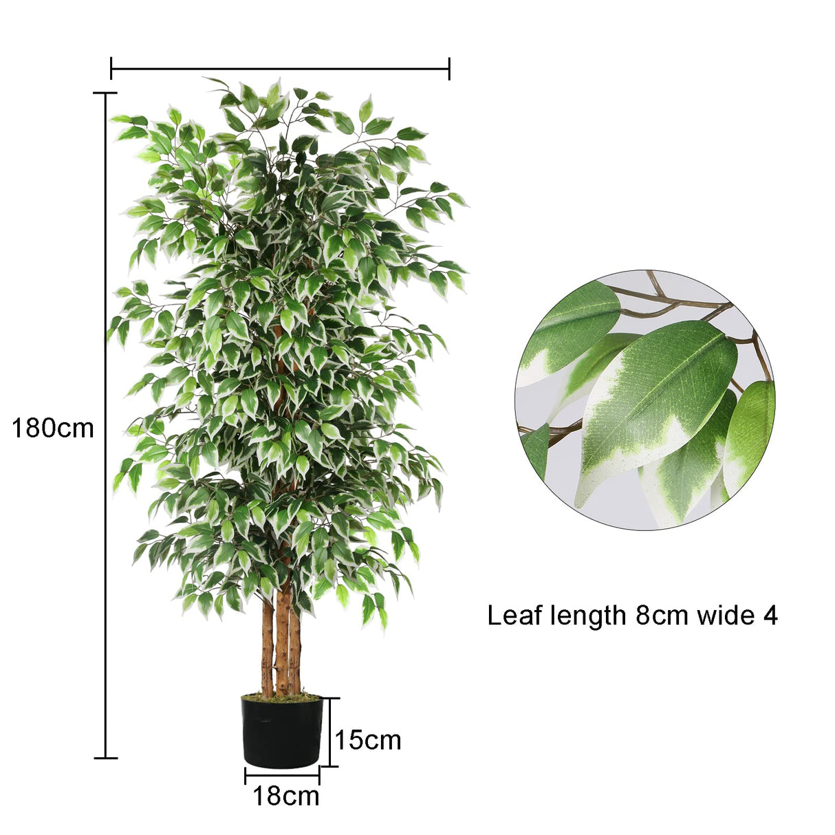 GTIDEA 6ft Artificial Tree Ficus, Tall Faux Trees Indoor with Natural Trunk and Fake Silk Tree Fake Plants for Home Spring Decor Living Room Outdoor Balcony House Office (Included Dried Moss) GTIDEA
