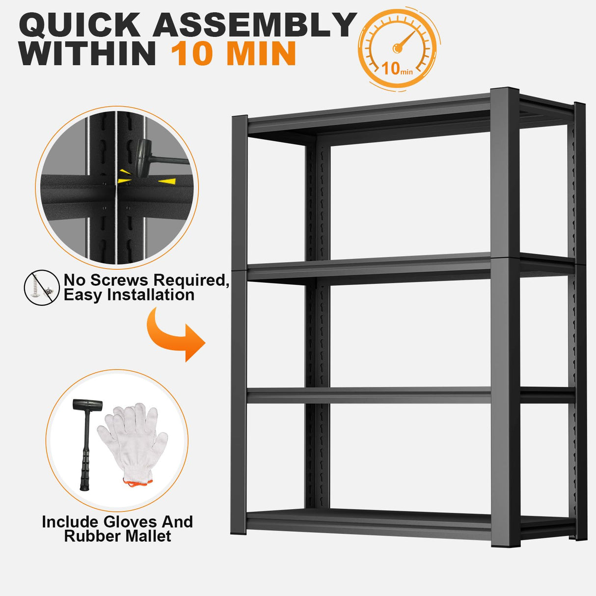 IRONFFICE Storage Shelves,Garage Shelving Units and Storage,4 Tier Metal Shelves,Metal Storage Racks Heavy Duty Load 2000lb,Warehouse,Basement,Black IRONFFICE