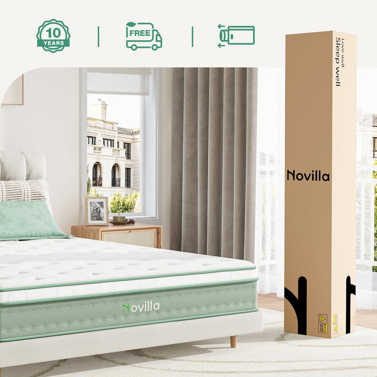Novilla Twin Mattress, 10 Inch Hybrid Mattress in a Box, Gel Inflation Memory Foam with Pocket Coils Innerspring for a Cozy Night, Pillow Top Twin Size Mattress, Medium Firm & Fit The Body's Curves Novilla