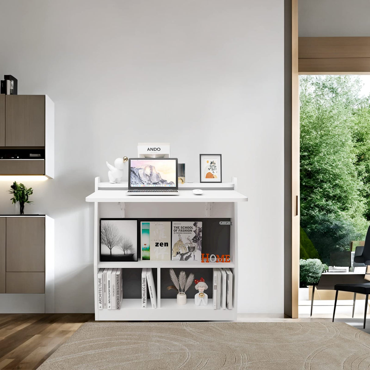 Wall-Mounted Folding Desk with Storage Shelf - Space-Saving Wooden Design in White Pmnianhua