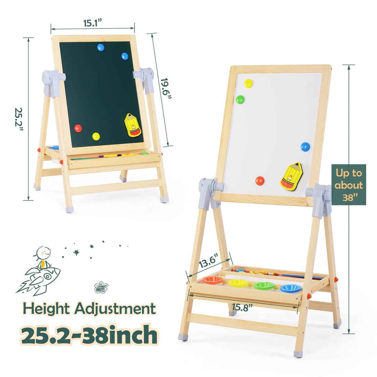 XCSOURCE Art Easel for Kids, 360ยฐRotating Adjustable Toddler Easel, Double Sided Wooden Kids Easel Drawing Board with Magnetic Chalkboard, Dry Erase White Board & Paper Roll Paint Art Set for Kids 2+ XCSOURCE