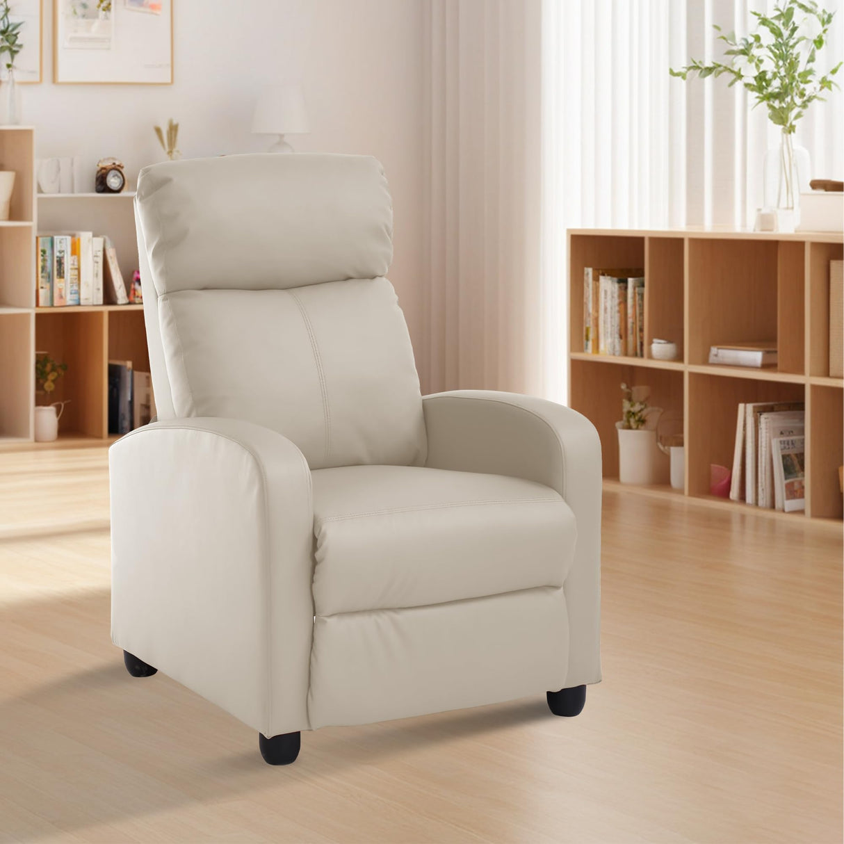 MKDLUFEI Adult Recliner Chair PU Leather Massage Recliner Sofa with Lumbar Support, Push Back, Armrests, Footrest, Adjustable Home Theater Seating for Living Room Home Theater (Black) (Beige) MKDLUFEI