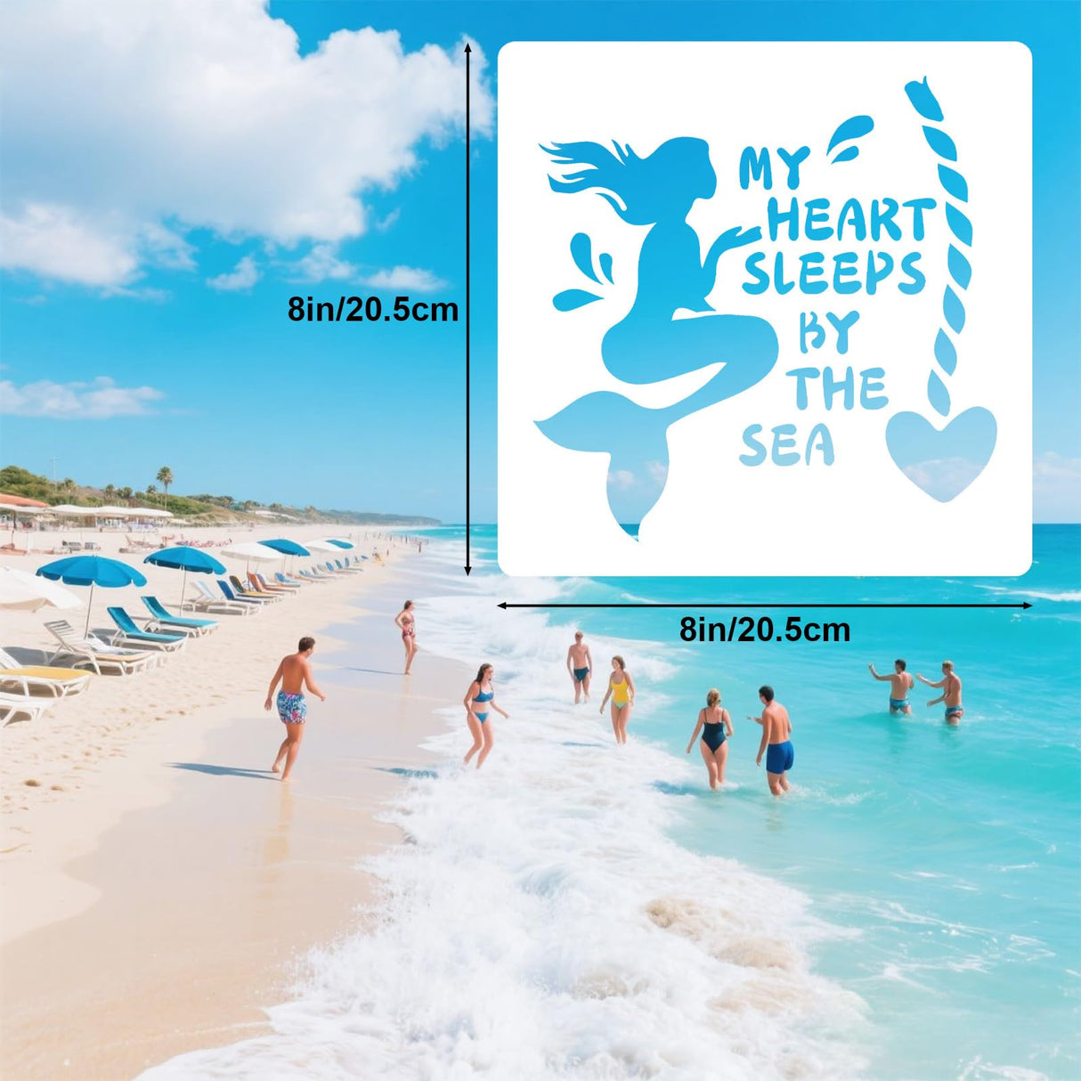 16pcs Beach Theme Stencils for Painting, 8in Reusable Plastic Ocean Stencils Perfect for DIY Summer Beach Art on Wood Fabric and Walls Tinoaly