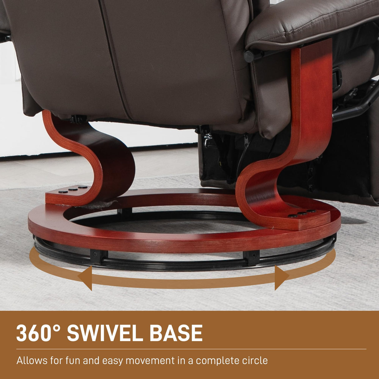 HOMCOM Manual Swivel Recliner Chair, PU Leather Reclining Chair with Footrest for Living Room, Brown HOMCOM