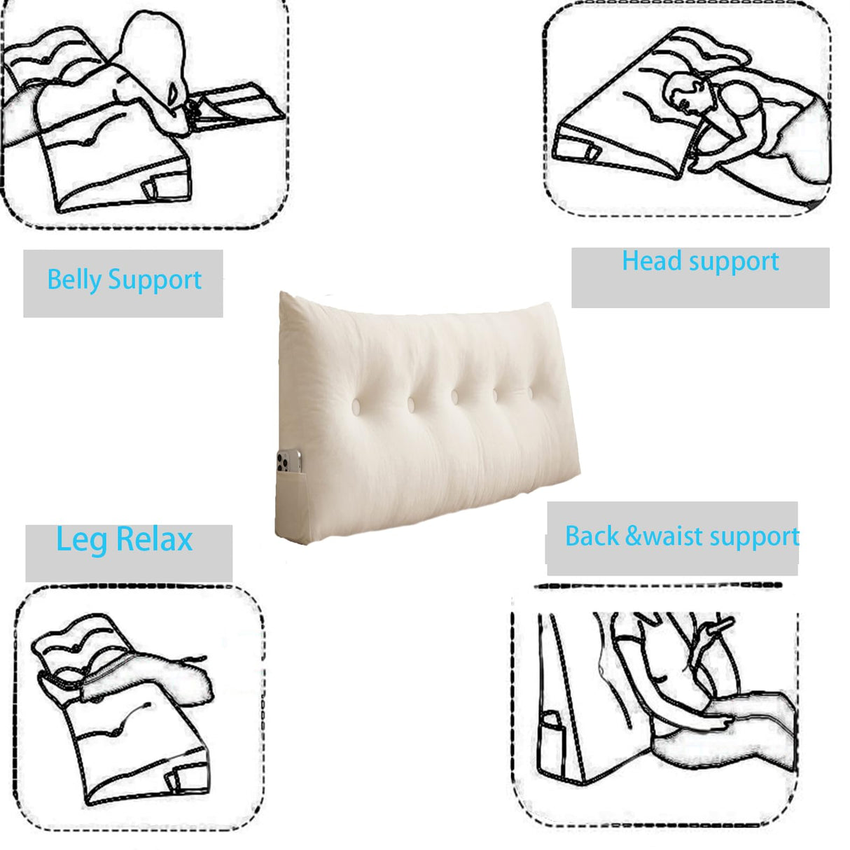 UUluhao Wedge Pillows Headboard Twin XL for Dorm Light Grey Headboard Backrest Pillows for Sitting Up in Daybed and Bunk Beds Large Bolster Lumbar Support Leg Positioning Cushion,39 * 4.7 * 15.7in UUluhao