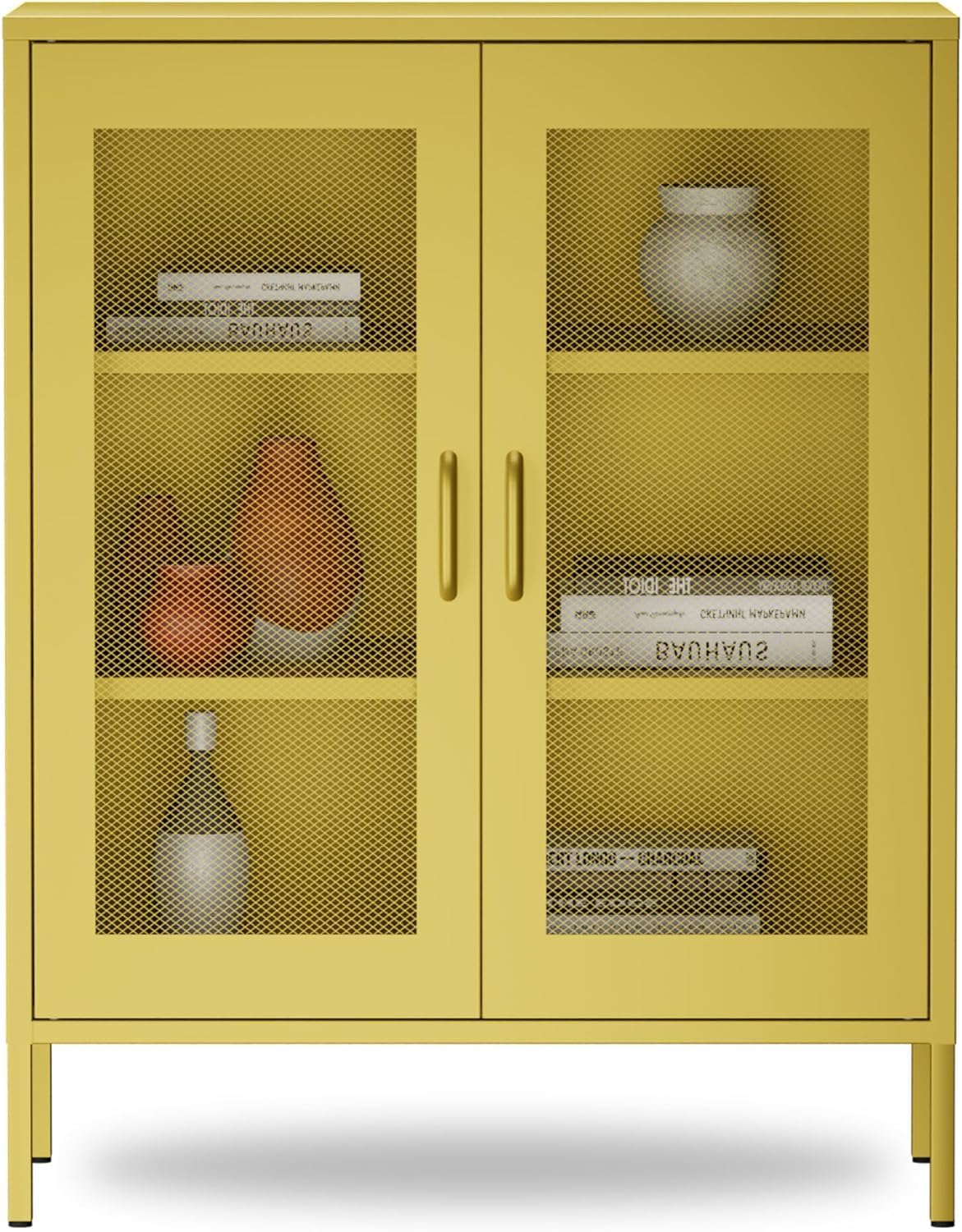 YAUWOH Metal Garage Storage Cabine with 2 Doors and 4 Adjustable Shelves - 73" Metal Display Cabinet,Metal Mesh Cabinet for Office,Home,Garage,Gym,School YAUWOH