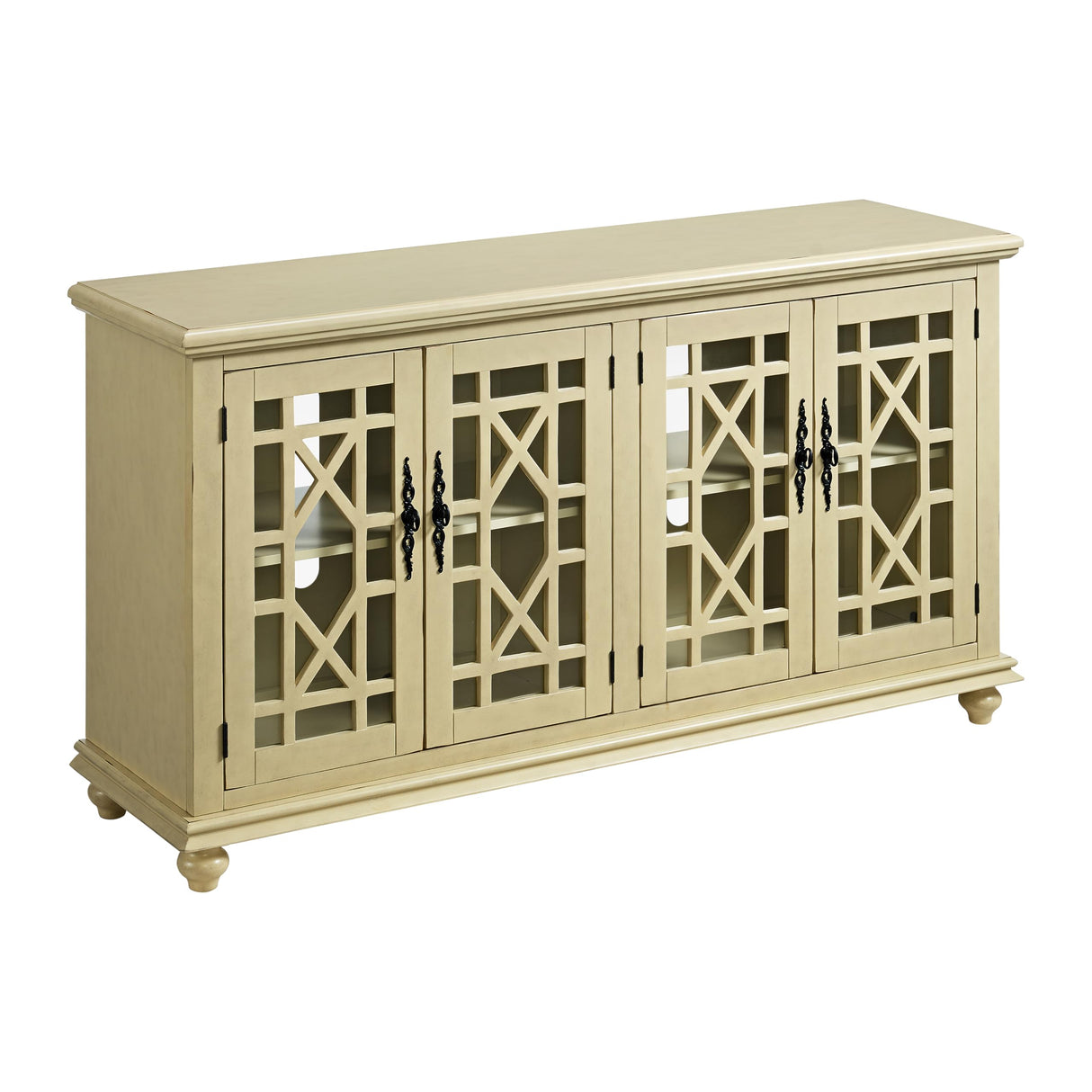 Martin Svensson Home Orsey 63" Solid Wood TV Stand - Antique Cream White Finish - Rustic Style and Parisian Design Inspired - with Two Spacious Cabinets with Adjustable Shelves for Storage. Martin Svensson Home