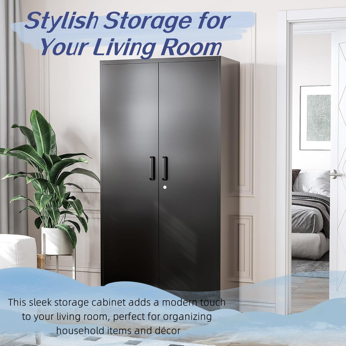 Guizeeopo Metal Storage Cabinet with 5 Adjustable Shelves, Garage Storage Cabinet with Doors and Shelves, File Cabinets for Home Office, Kitchen Pantry Cabinet, 71'H, Black Guizeeopo