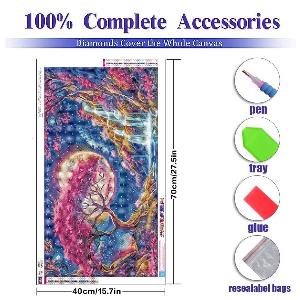 Benjenes 5D Large Size Diamond Painting Art Kits for Adults Diamond Art Waterfall Sakura Landscape Diamond Art Painting Full Drill Craft Kits for Fantasy Home Wall Decor 27.5 x 15.7Inch Benjenes