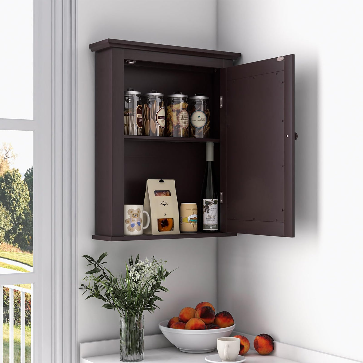 Safeplus Brown Medicine Cabinet with Mirror, Wall Mounted Adjustable Storage for Bathroom, Living Room, Bedroom, Entryway and Kitchen Safeplus