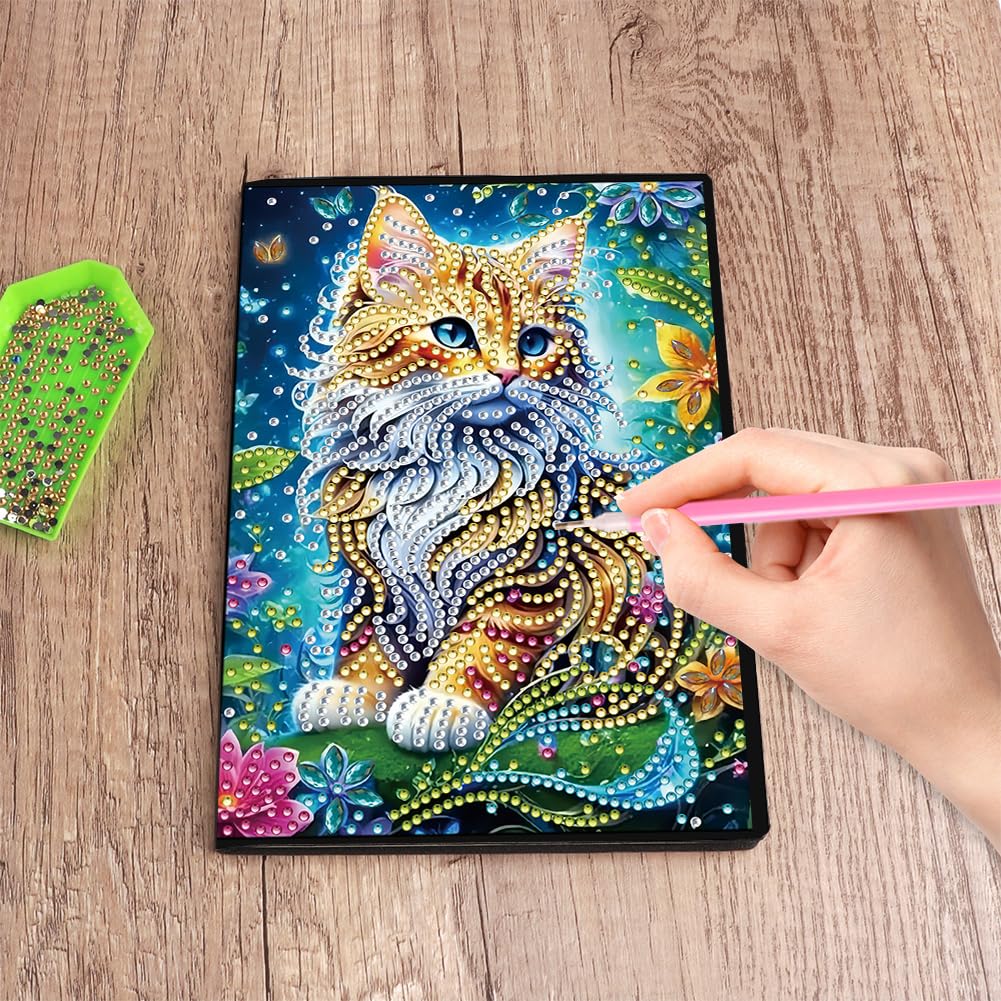 50-Page A5 Cat Diamond Art Painting Notebook for Adults - Holiday & Birthday Gift Journal FRANDEK