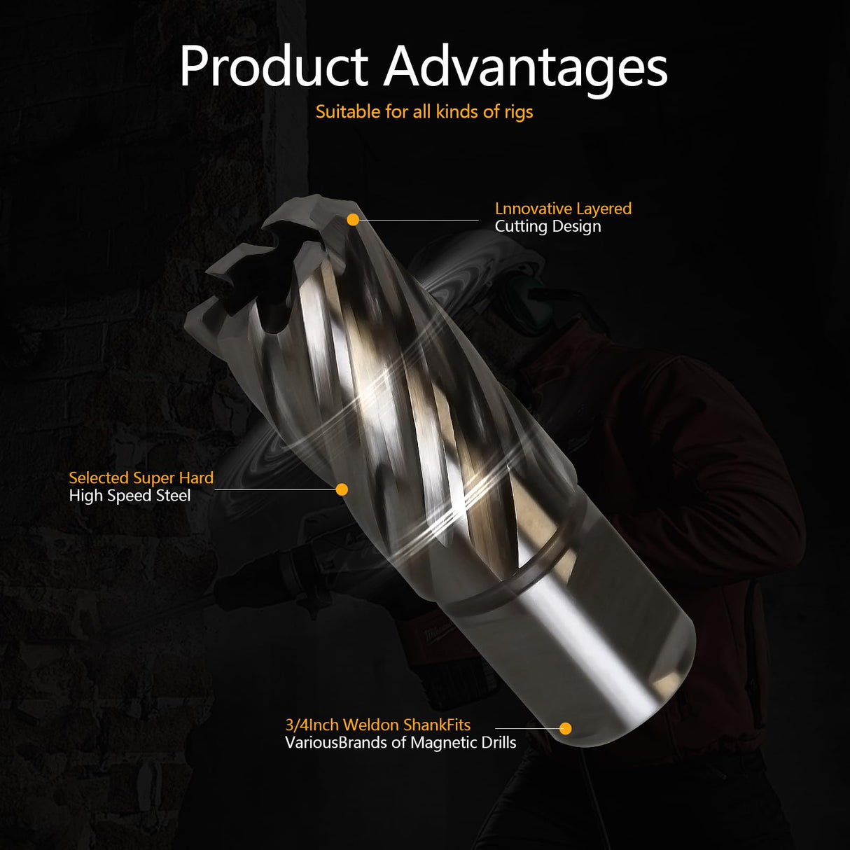 Luckyway 7/8 Inch Diameter x 1 Inch Depth of Cut Cyclone High Speed Steel Annular Cutter, 3/4 Inch Weldon Shank Luckyway