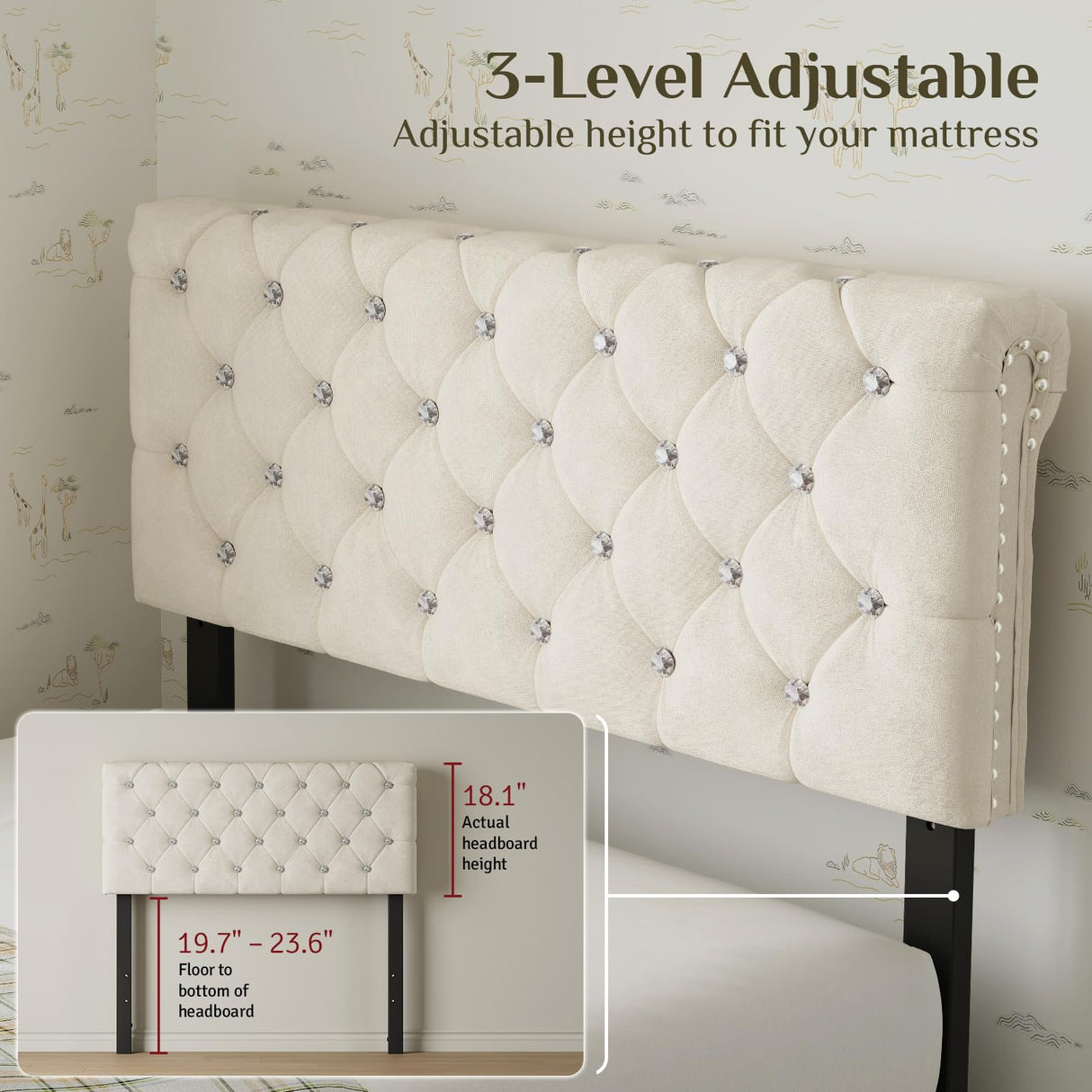 Belffin Twin Size Bed Frame with 1 Storage Drawer, Upholstered Bed Frame with Adjustable Diamond Headboard, Velvet Modern Platform Bed Frame, No Box Spring Needed, Easy to Assemble, Beige Belffin