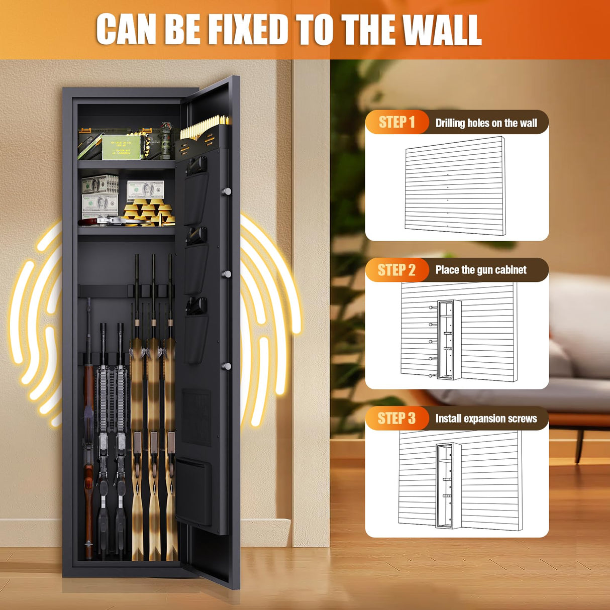 8-12 Gun Safe for Rifles and Pistols,biometric Fingerprint Lock,No Assembly Required,Fireproof Gun Safe for Home with Removable Gun Shelf,Alarm System,Silent Mode ZZXCBB