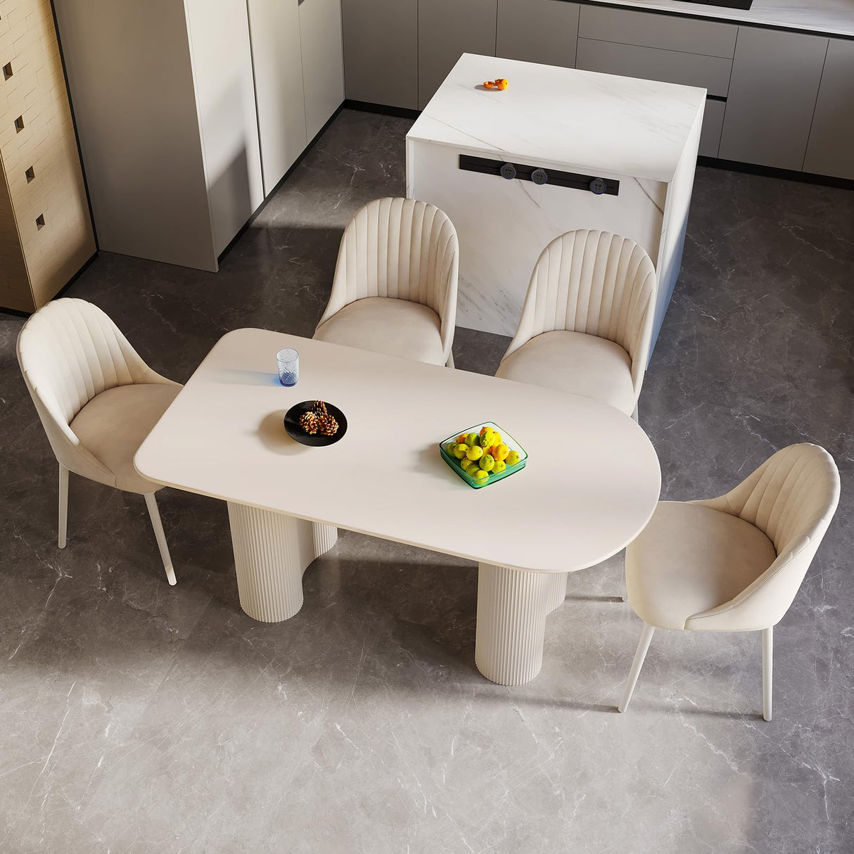 Miuuod 55.1" L Cream White Dining Table with 4 Chairs Space Saving for Small Apartment for 4-6 People Mid-Century Sturdy End Table Leisure Coffee Table Office Living Room Table Set Solid Desk Miuuod