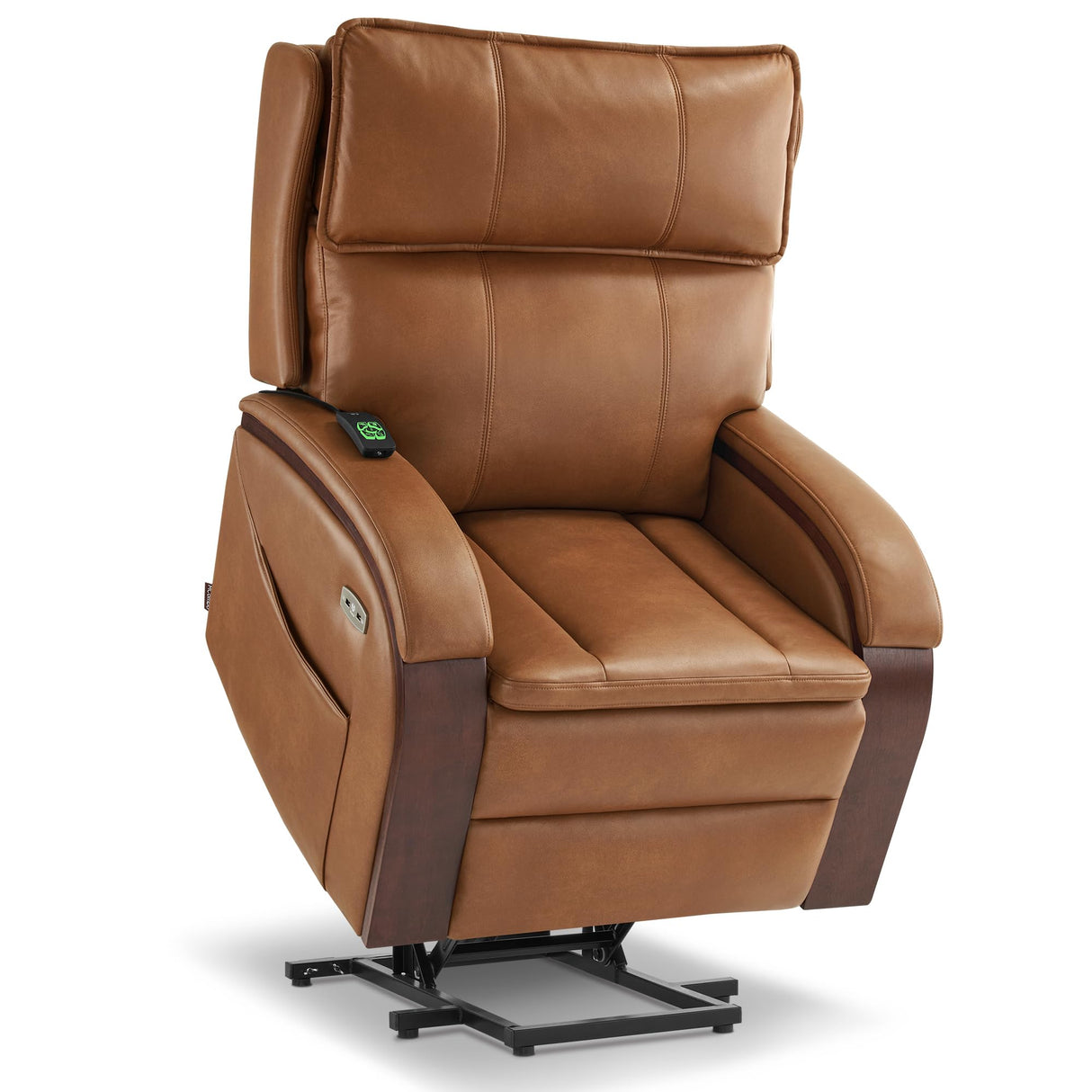 MCombo Power Lift Recliner Chair Sofa with Massage and Heat, Adjustable Headrest for Elderly People, Solid Wood Armrest, USB Ports, Side Pockets, Faux Leather 7917 (Tawny, Medium) MCombo