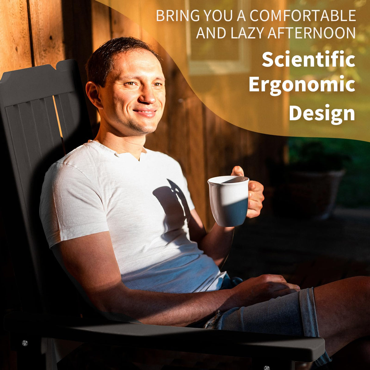 Mguio Outdoor Rocking Chairs Set of 2, Porch Rocker with High Back, Patio Rockers Set of 2, HDPE Weather Resistant Rocking Chairs for Patio, Garden, Backyard, 380lb Mguio