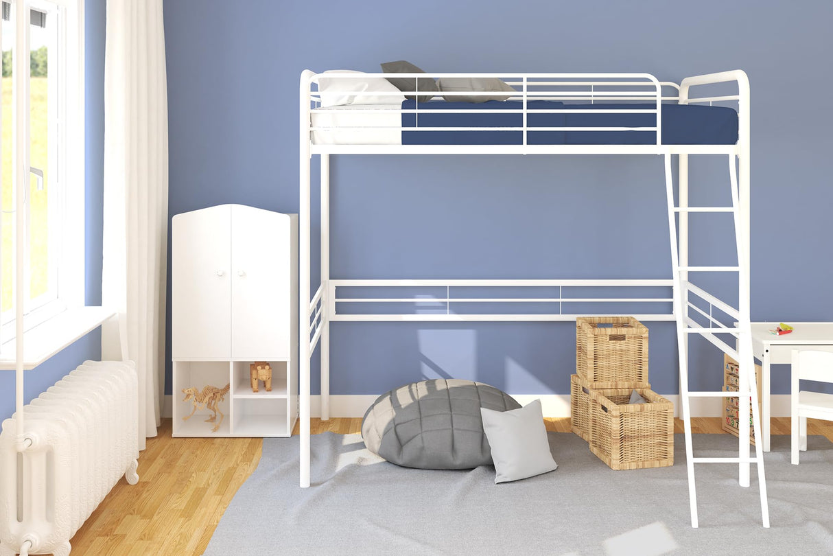 DHP Tommy Twin Metal Loft Bed, Off White DHP