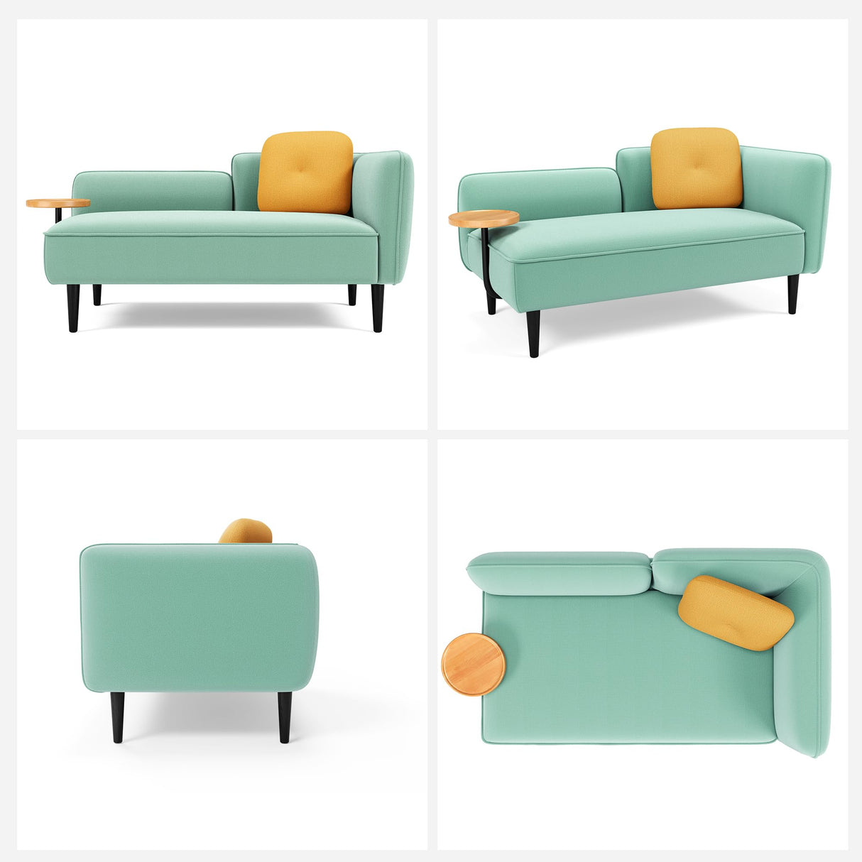 LINSY Small Loveseat Couch 2 Seat, Mid Century Modern Love seat Couches 57" Mini Couch with Srorage, Removable Table and Pillow, Couches for Small Spaces Living Room Bedroom Dorm (Teal Left) LINSY