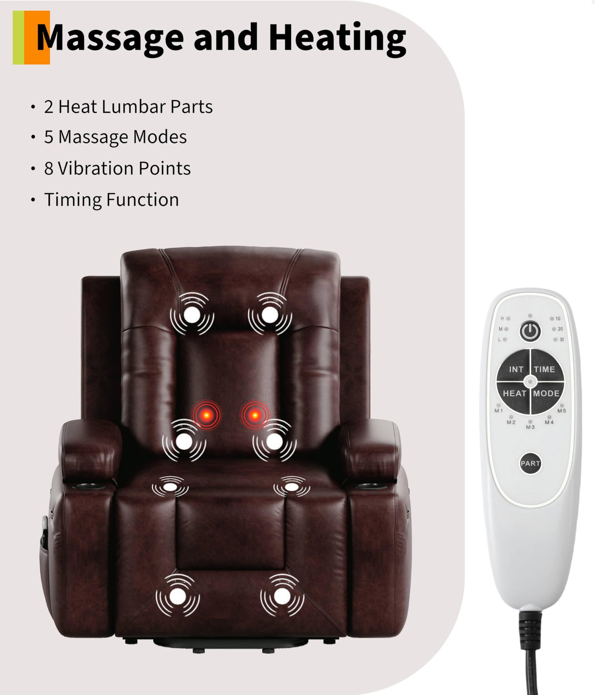 GarveeHome Power Lift Recliner Chair - Heat and Massage, Adjustable Back and Legs, PU Leather Electric Lift Chair Designed for The Elderly and People with Mobility impaired GarveeHome