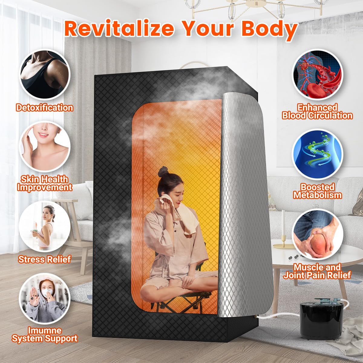 HyberVital Sauna Box, Portable Steam Sauna for Home, Large Sauna Tent with 3.0L Steamer for Full Body SPA, Easy Assembly Quick Heat-Up Sauna Experience HyberVital