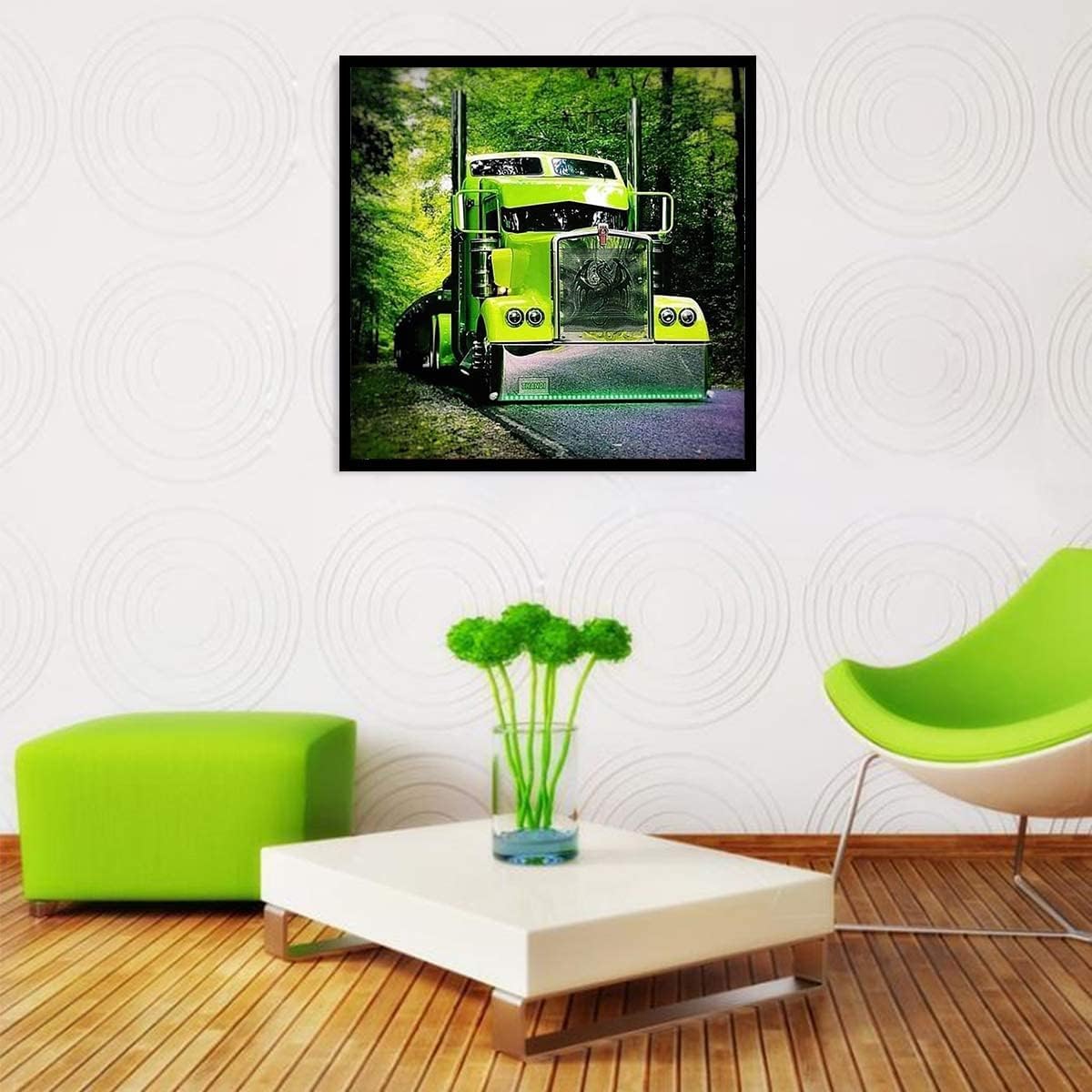 Generic DIYPAINTING 5D Diamond Art Painting by Number Kits Truck 16X16 Painting Cross Stitch Full Drill Crystal Rhinestone Embroidery Pictures Arts Craft for Home Wall Decor Gift WoodArtSupply