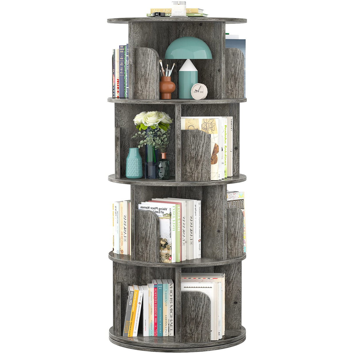 Aheaplus 360° Rotating 4-Tier Corner Bookshelf - Space-Saving Black Bookcase for Small Rooms Aheaplus