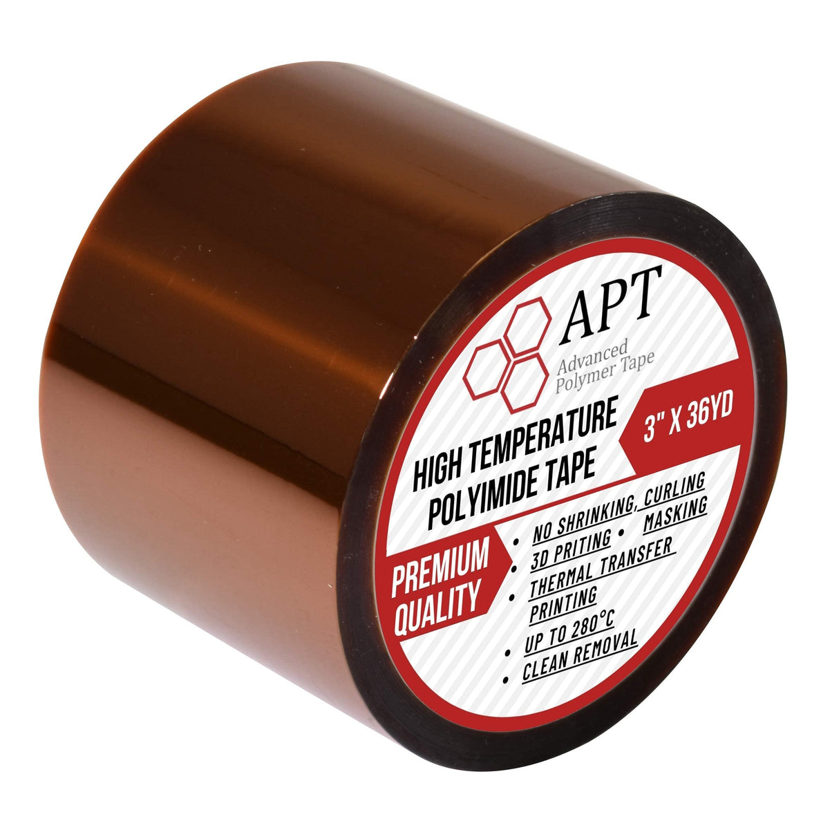 APT, 1 mil Thick Polyimide Adhesive Tape, HighTemperature and Heat Tape, for Masking, Soldering, Electrical, 3D Printer Application. (3" x 36 yds) APT Advanced Polymer Tape