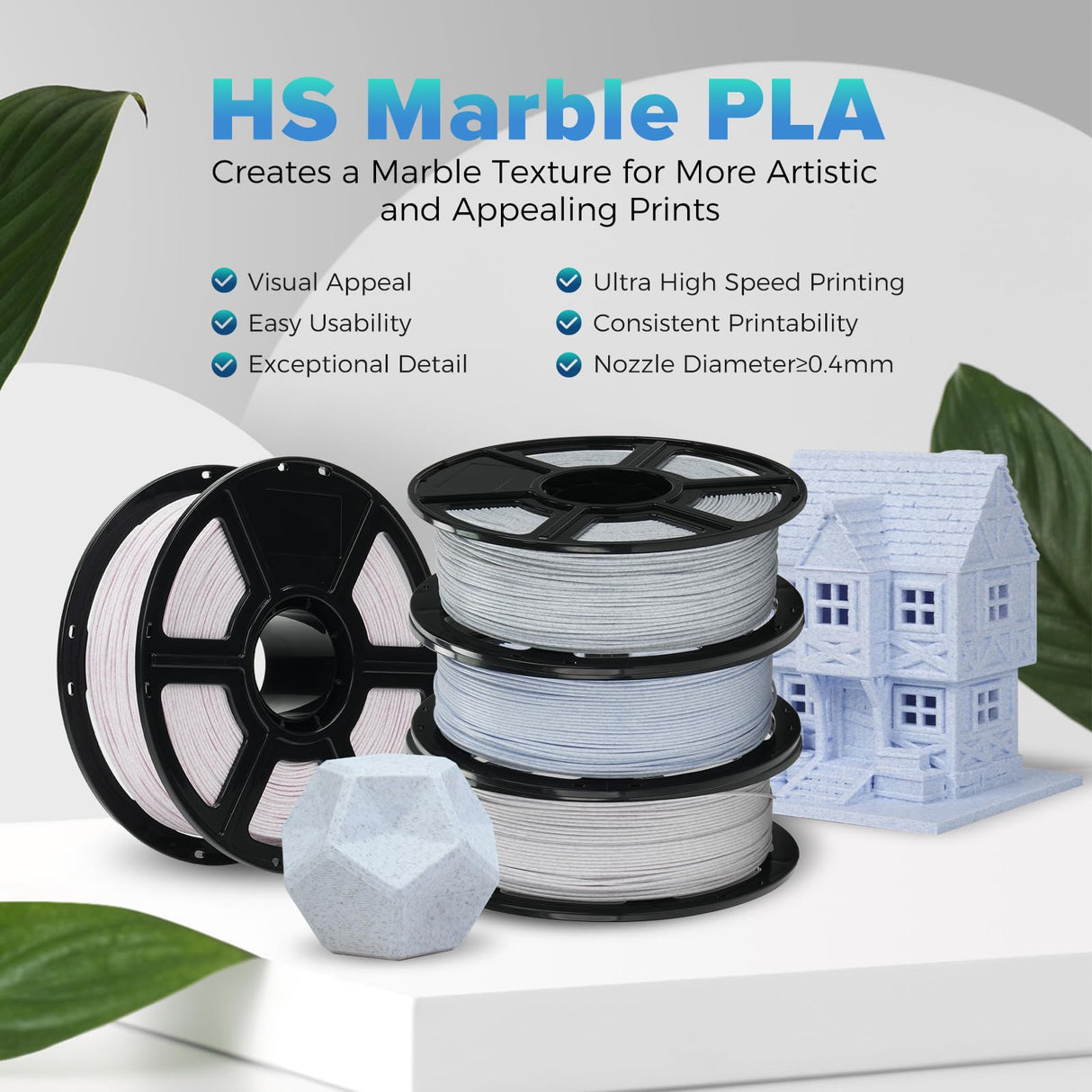 FLASHFORGE Rapid PLA Filament 1.75mm Marble Black, Max 500mm/s High Speed Printing, 3D Printer Filament 1kg Spool, Dimensional Accuracy +/- 0.02mm, Enjoy Exceptional Print Quality FLASHFORGE