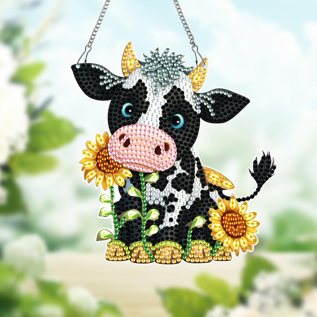 Diamond Art Painting Hanging Pendant DIY Cow 5D Special Shape Crystal Diamond Art Partial Mosaic Making Craft Wreath Ornaments, Christmas Ornaments Home wall decor window decoration Handmade Gift MVVMTOP