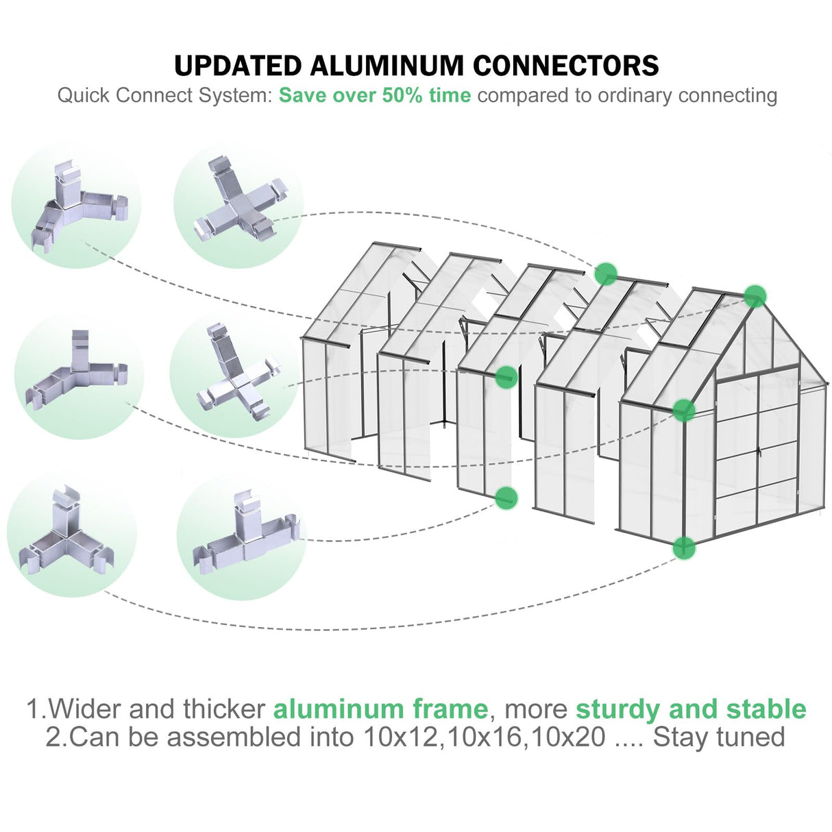 CDCASA 20x10x10 FT Greenhouse for Outdoors, Easy Assembly Large Thicker Aluminum Heavy Duty Polycarbonate Greenhouses Kit w/4 Vent Window, Walk-in Green House for Sunroom Patio,Backyard CDCASA