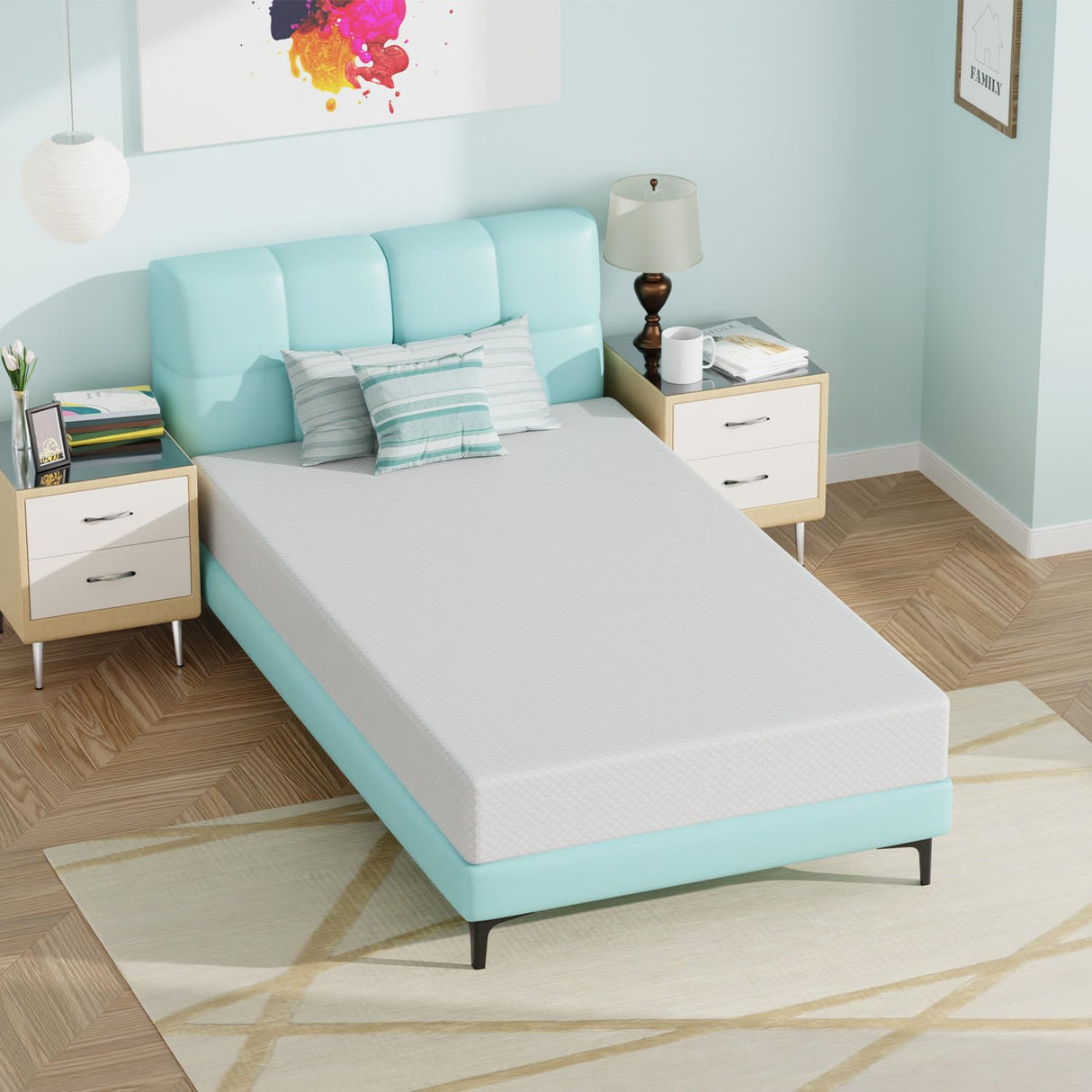 Ruesleag 8 Inch Mattress Gel Memory Foam Hybrid Mattress in a Box Pressure Relieving Cooler Sleep Supportive Bed-in-a-Box Removable Soft Cover,White Twin Size Ruesleag