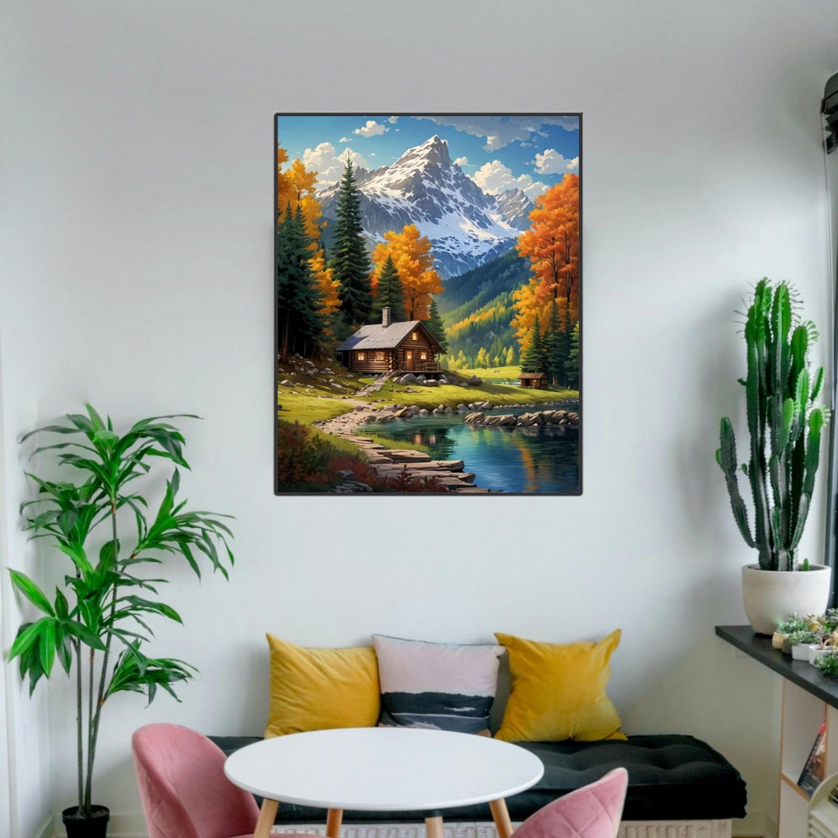 Mountain Paint By Numbers Kit For Adults Beginner Cabin Adult Paint By Number Kits On Canvas Mountain Oil Painting Kit For Beginners Adults' Paint-By-Number Kits For Gift Home Wall Decor 16x20 Inch ldazao